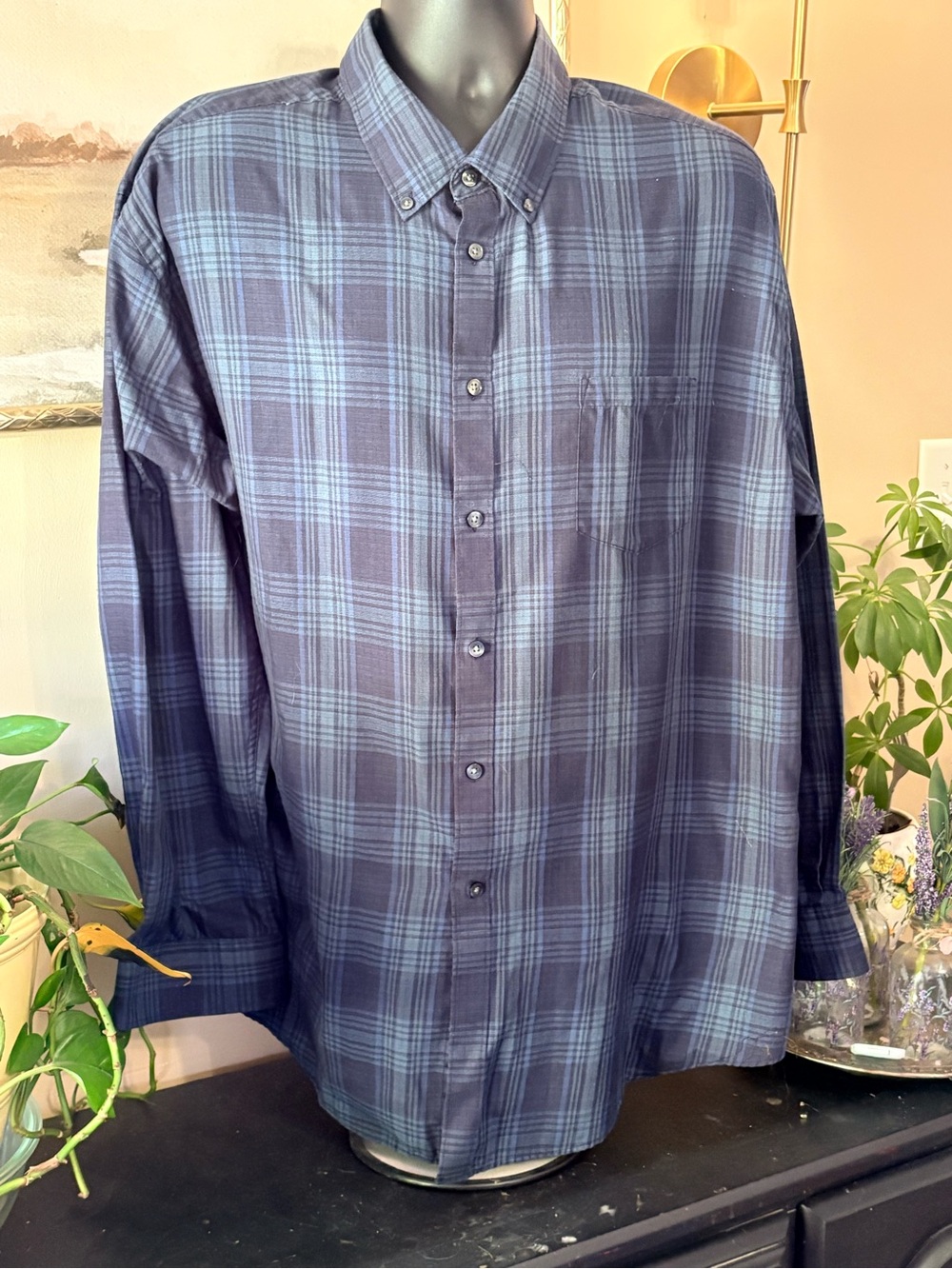 Van Heusen Blue Plaid Button-Down Shirt